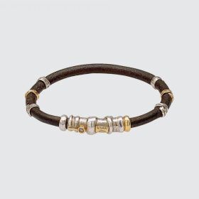 Misani Grand Tour Leather Bracelet with Brown Diamond, 18K Gold & Silver Accents