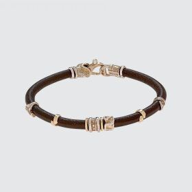 Misani Grand Tour Black Leather Bracelet with 18K Gold & Sterling Silver Accents