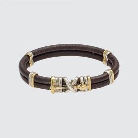 Misani Grand Tour Double Leather Bracelet with Knot Motif in 18K Gold & Silver