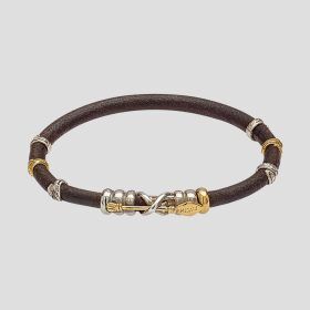 Misani Grand Tour Knot Motif Bracelet in Leather, 18K Gold & Silver with Concealed Clasp