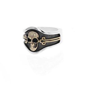 Sterling Silver Two Tone and Black Finish Skull Cigar Ring